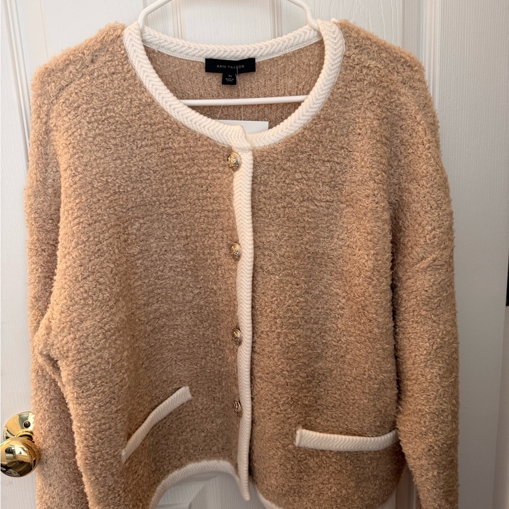 Ann Taylor Tan Teddy Jacket with Cream Accents